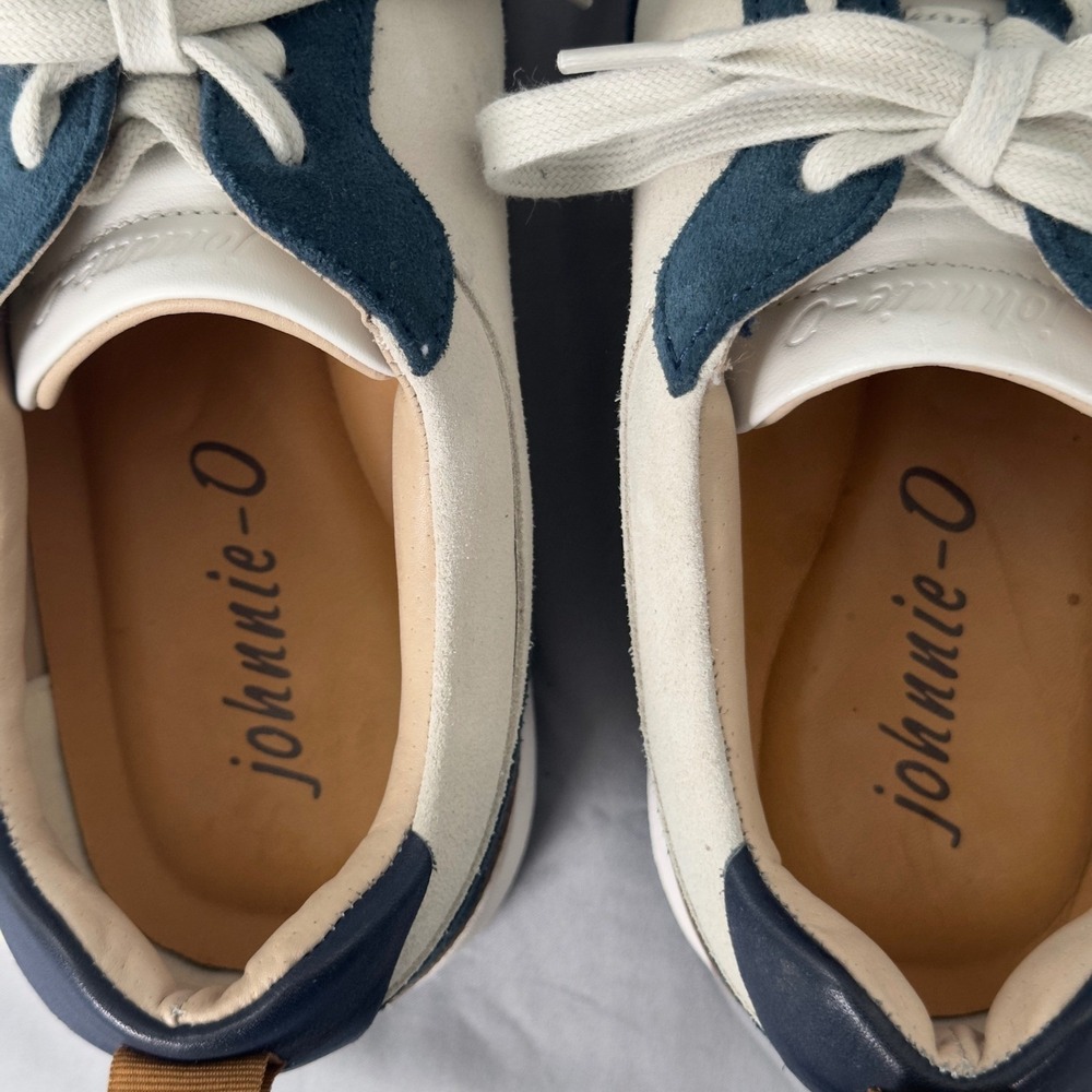 Johnnie-O Topspin Court Sneakers Mens 9 Navy White Leather Suede Casual Shoes - Picture 11 of 11